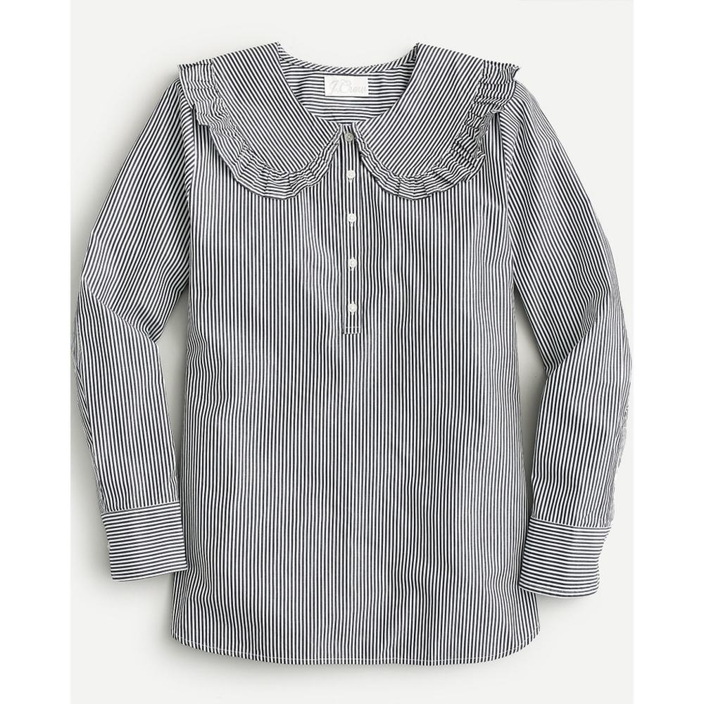 J. Crew Blue and White Striped Button-Down Top with Peter Pan Collar - Picture 3 of 7